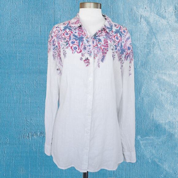 JOULES Jeanne Print White Pink Floral Linen Button Down Top Suze 14 - Picture 2 of 14